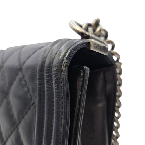 Boy 30 Black Shoulder Bag in Calfskin Ruthenium hardware