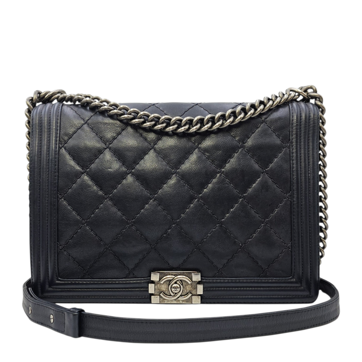 Boy 30 Black Shoulder Bag in Calfskin Ruthenium hardware