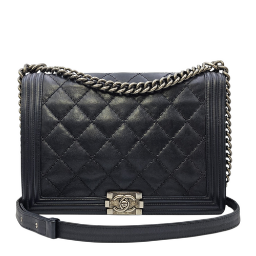 Boy 30 Black Shoulder Bag in Calfskin Ruthenium hardware