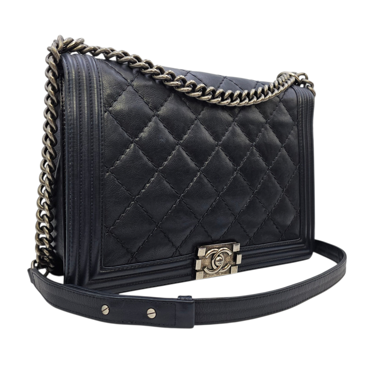 Boy 30 Black Shoulder Bag in Calfskin Ruthenium hardware