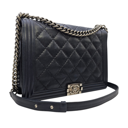 Boy 30 Black Shoulder Bag in Calfskin Ruthenium hardware