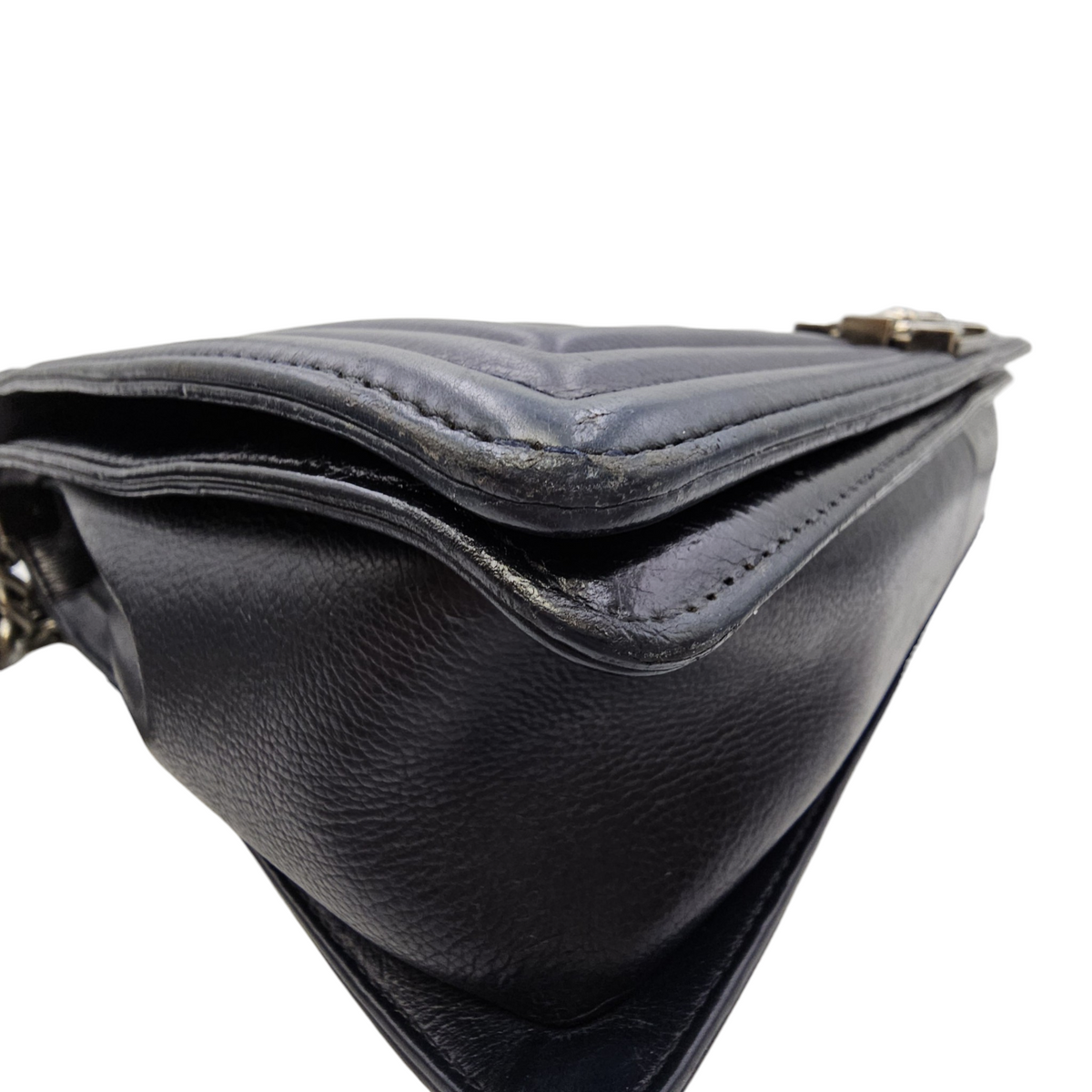 Boy 30 Black Shoulder Bag in Calfskin Ruthenium hardware