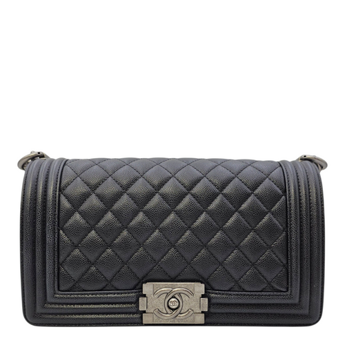 Boy 25 Black Shoulder Bag in Caviar Leather Ruthenium hardware