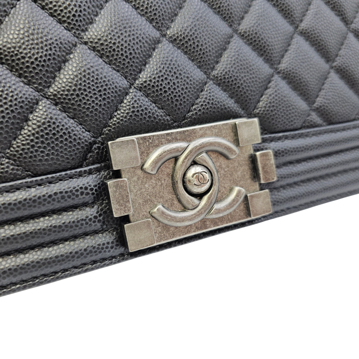 Boy 25 Black Shoulder Bag in Caviar Leather Ruthenium hardware