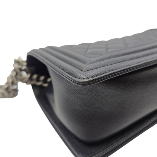 Boy 25 Black Shoulder Bag in Caviar Leather Ruthenium hardware