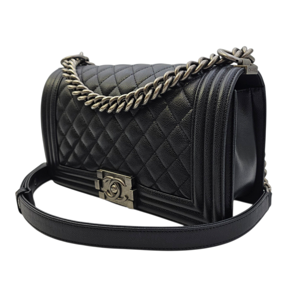 Boy 25 Black Shoulder Bag in Caviar Leather Ruthenium hardware