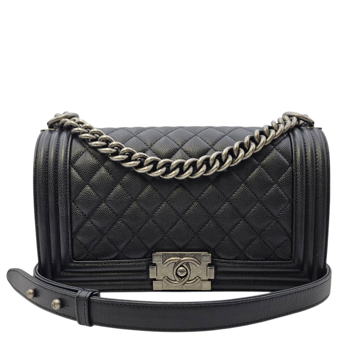 Boy 25 Black Shoulder Bag in Caviar Leather Ruthenium hardware