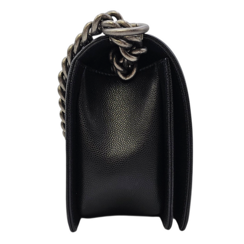 Boy 25 Black Shoulder Bag in Caviar Leather Ruthenium hardware