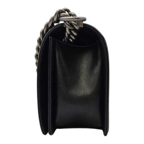 Boy 25 Black Shoulder Bag in Caviar Leather Ruthenium hardware