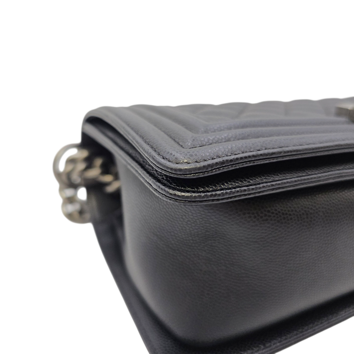Boy 25 Black Shoulder Bag in Caviar Leather Ruthenium hardware