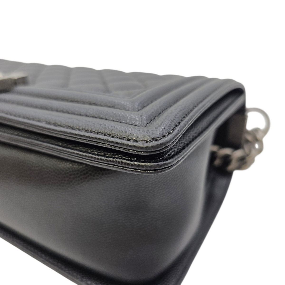 Boy 25 Black Shoulder Bag in Caviar Leather Ruthenium hardware