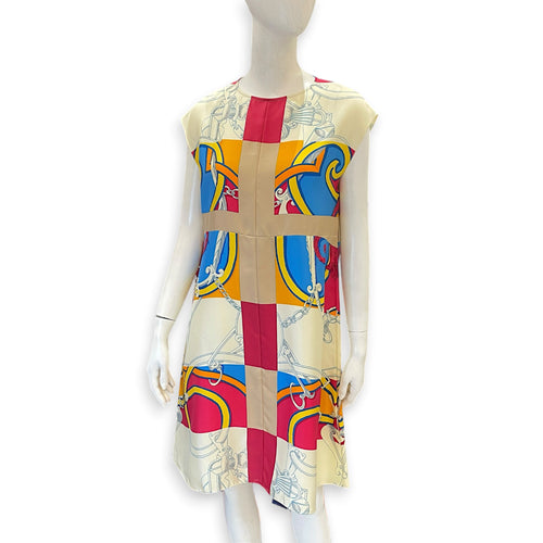 Equestrian-themed Printed Sleeveless Silk Tunic Dress  36 Multi-colour Ready-To-Wear in Silk