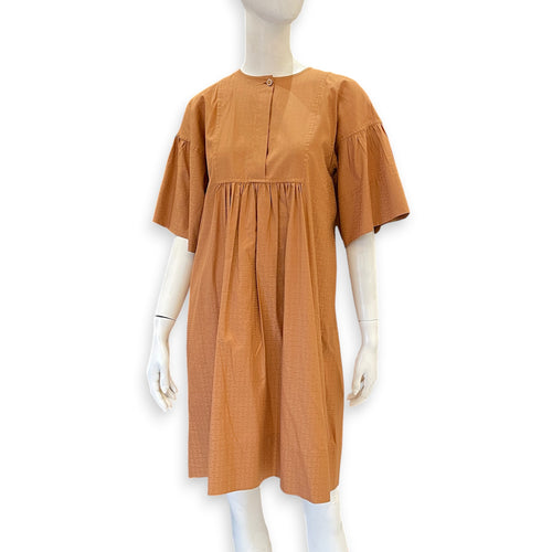 Bohemian Short Sleeved Dress  36 Brown Ready-To-Wear in Cotton
