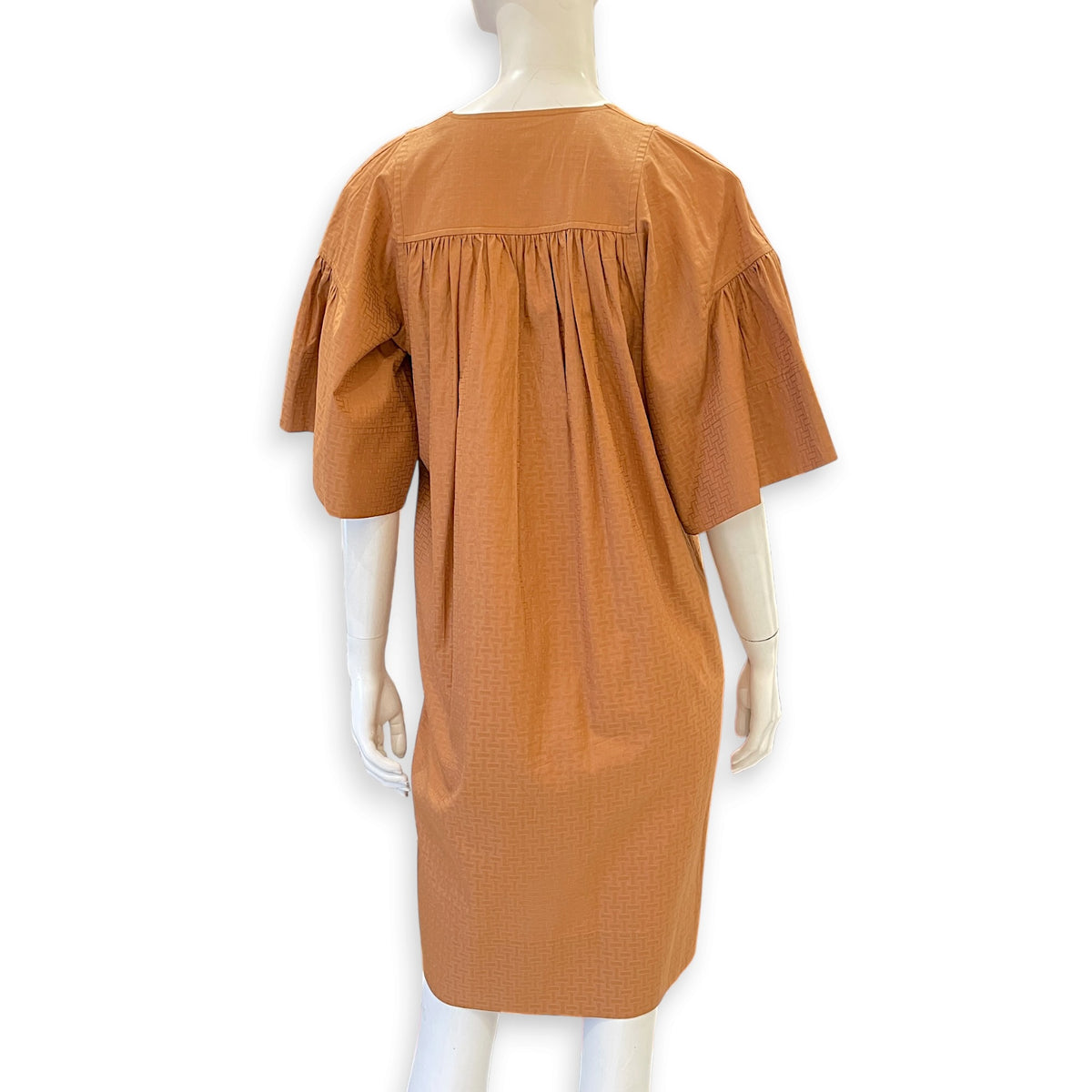 Bohemian Short Sleeved Dress  36 Brown Ready-To-Wear in Cotton