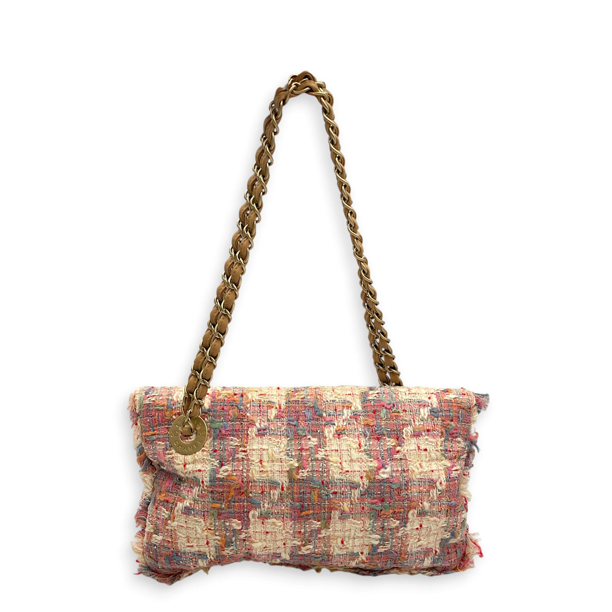 Vertical Lock Flap  Pink Shoulder Bag in Tweed Light Gold hardware