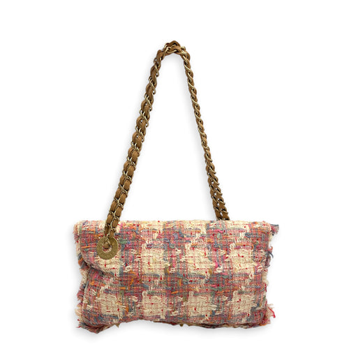 Vertical Lock Flap  Pink Shoulder Bag in Tweed Light Gold hardware