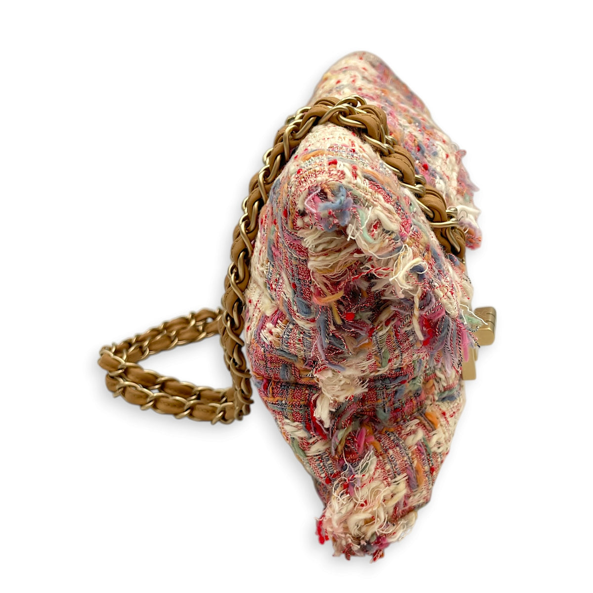 Vertical Lock Flap  Pink Shoulder Bag in Tweed Light Gold hardware