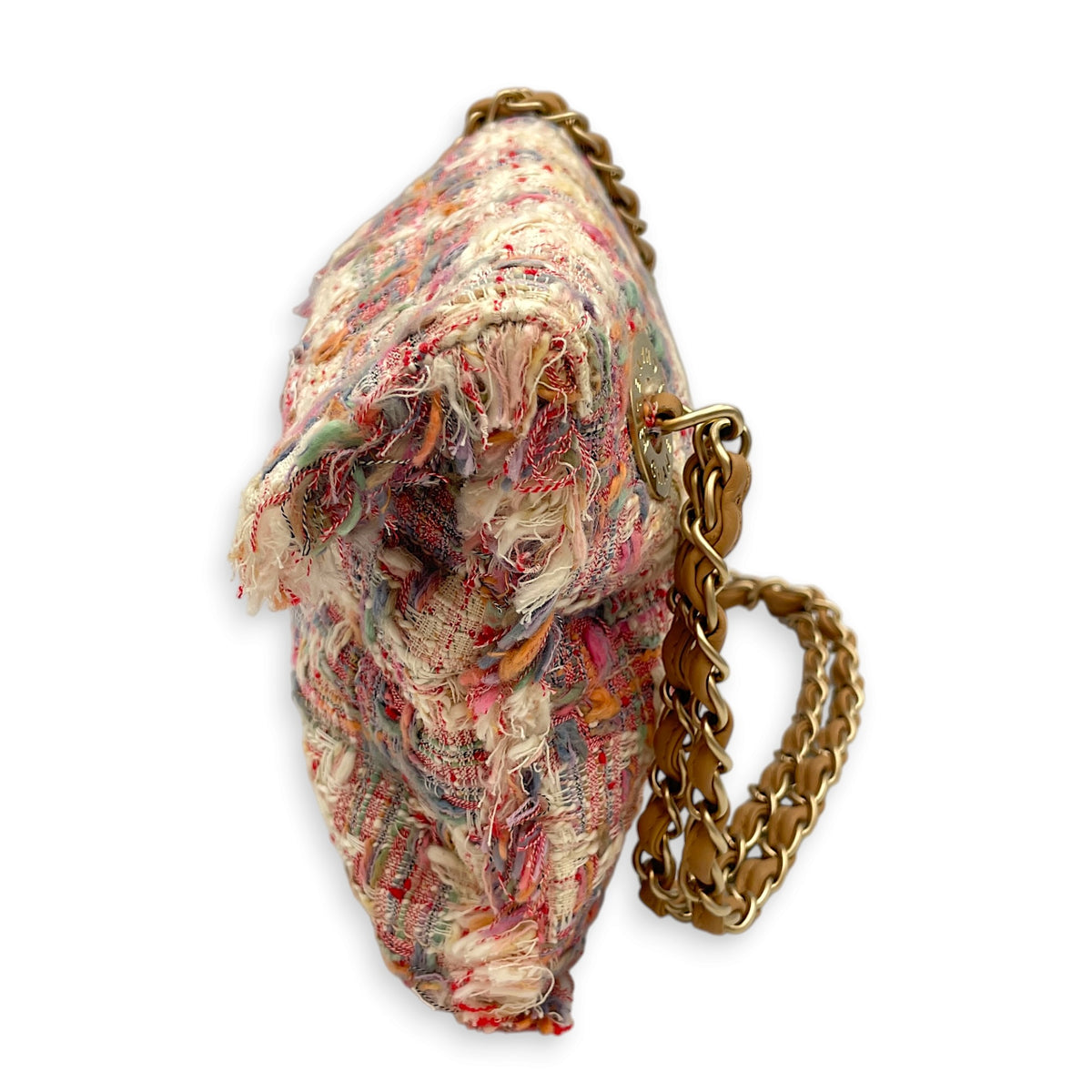 Vertical Lock Flap  Pink Shoulder Bag in Tweed Light Gold hardware