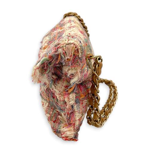 Vertical Lock Flap  Pink Shoulder Bag in Tweed Light Gold hardware