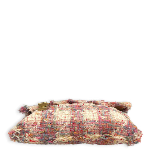 Vertical Lock Flap  Pink Shoulder Bag in Tweed Light Gold hardware