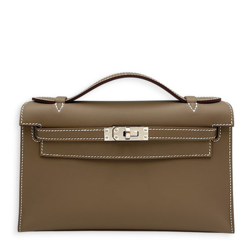 Kelly Pochette Mini Étoupe in Swift Palladium hardware