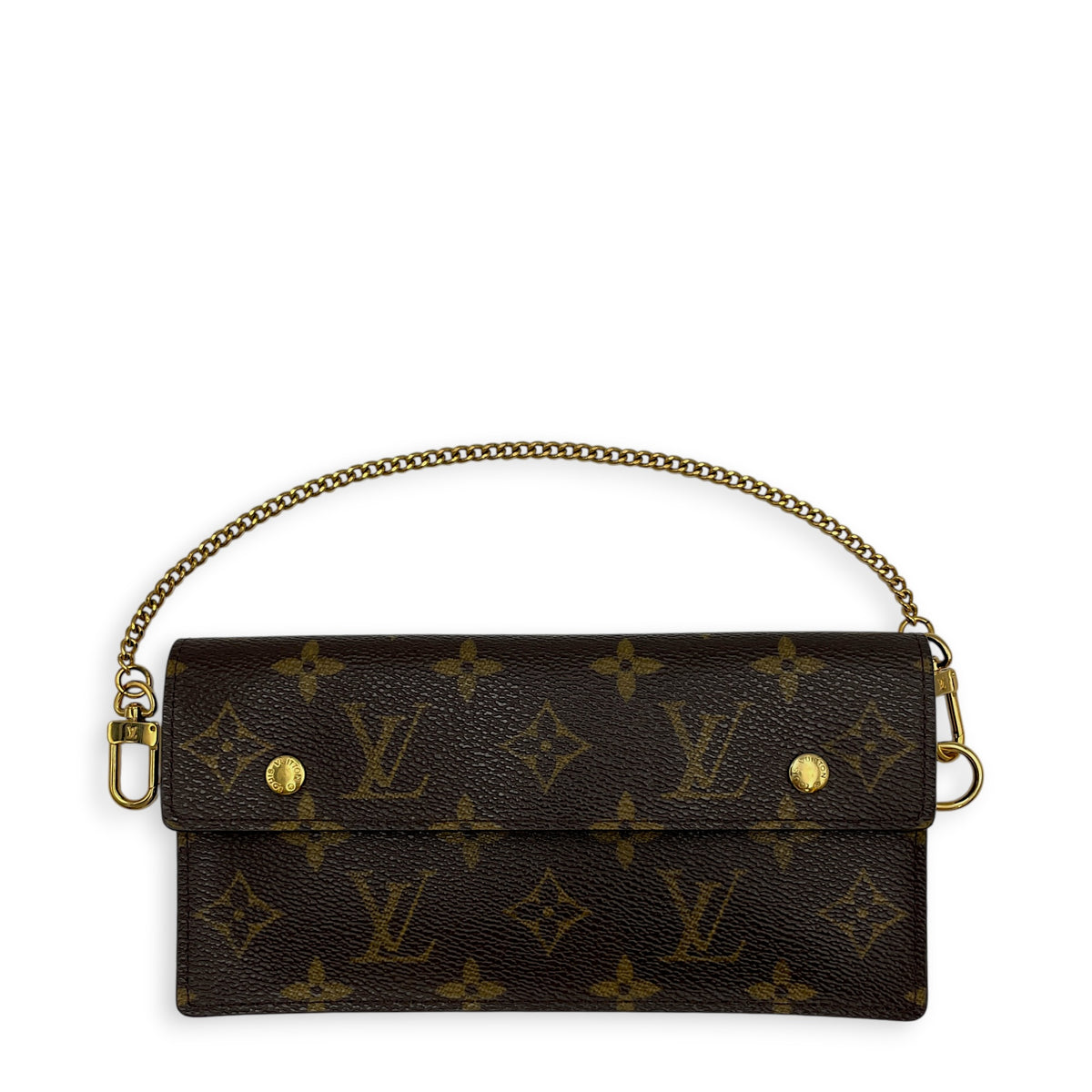 Wallet on Chain Lily  Brown Wallet in Monogram Coated Canvas Gold hardware