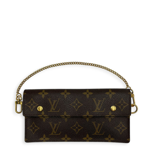 Wallet on Chain Lily  Brown Wallet in Monogram Coated Canvas Gold hardware
