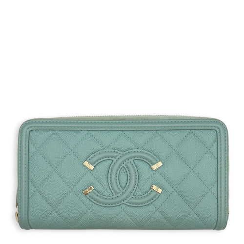 CC Filigree Blue Wallet in Caviar Leather Light Gold hardware