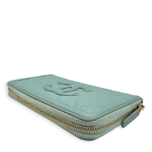CC Filigree Blue Wallet in Caviar Leather Light Gold hardware