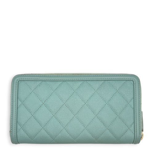 CC Filigree Blue Wallet in Caviar Leather Light Gold hardware