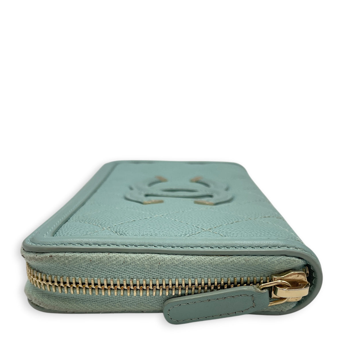 CC Filigree Blue Wallet in Caviar Leather Light Gold hardware