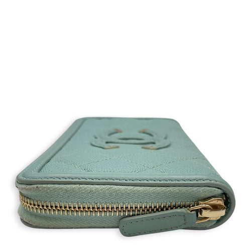 CC Filigree Blue Wallet in Caviar Leather Light Gold hardware