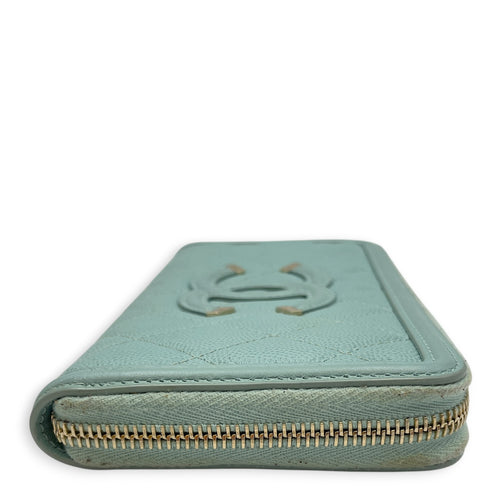 CC Filigree Blue Wallet in Caviar Leather Light Gold hardware