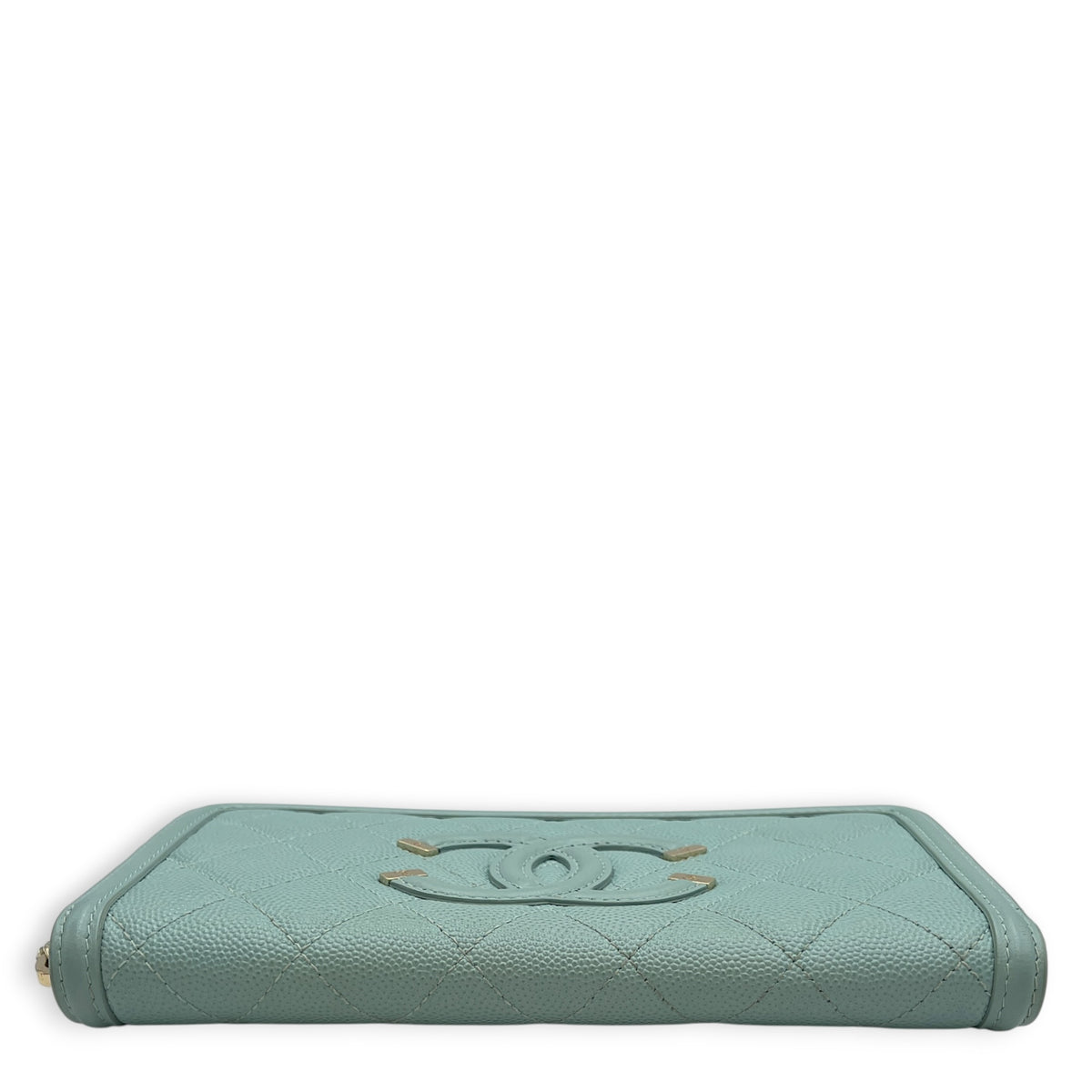 CC Filigree Blue Wallet in Caviar Leather Light Gold hardware
