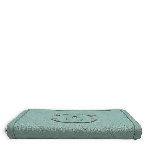 CC Filigree Blue Wallet in Caviar Leather Light Gold hardware