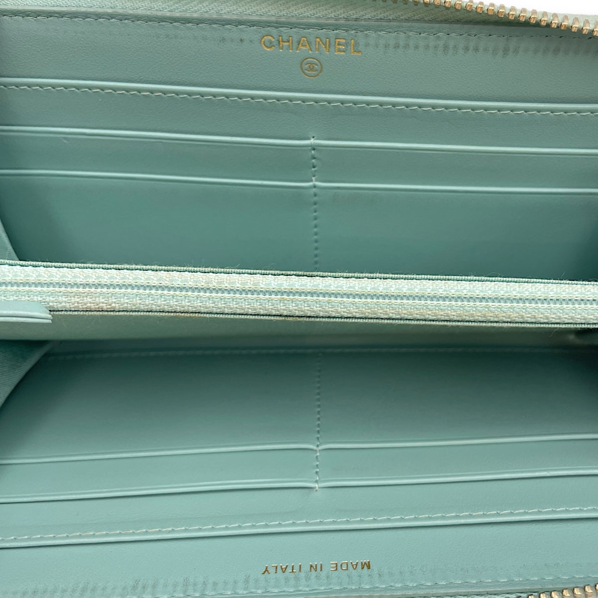 CC Filigree Blue Wallet in Caviar Leather Light Gold hardware