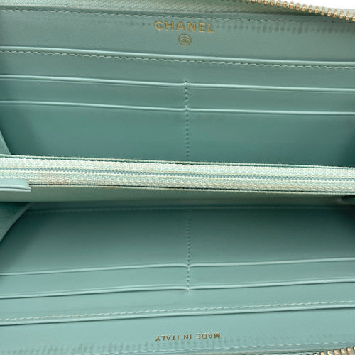CC Filigree Blue Wallet in Caviar Leather Light Gold hardware