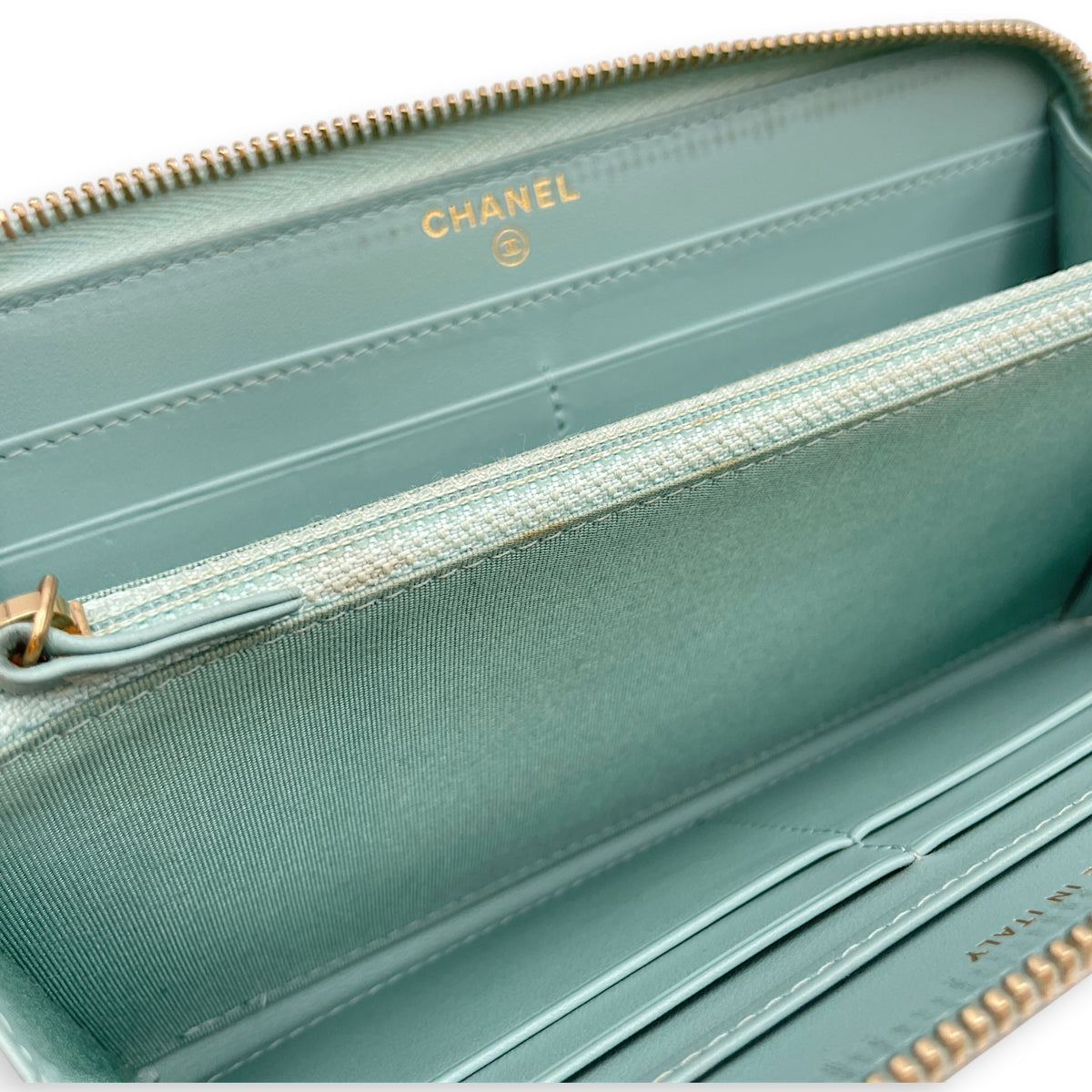 CC Filigree Blue Wallet in Caviar Leather Light Gold hardware