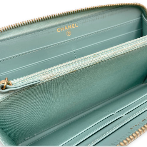 CC Filigree Blue Wallet in Caviar Leather Light Gold hardware