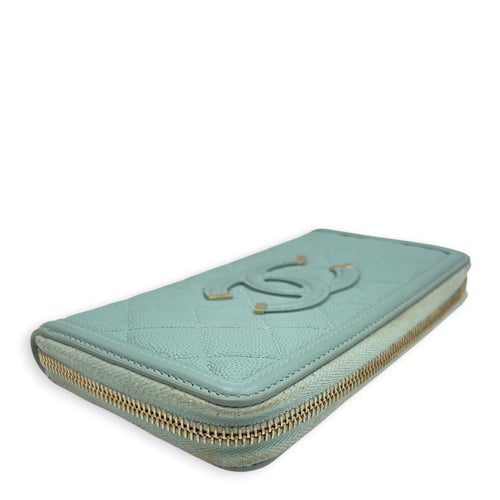 CC Filigree Blue Wallet in Caviar Leather Light Gold hardware