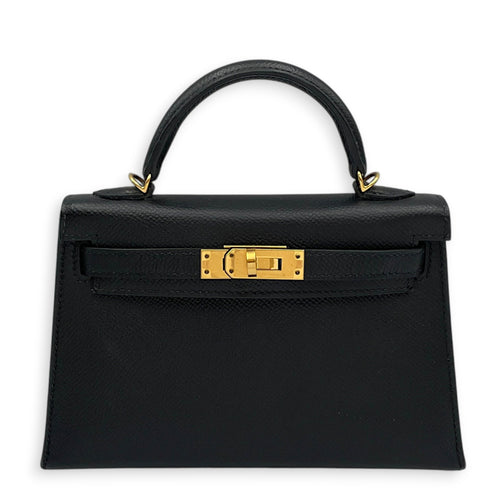 Sellier Kelly 20 Noir in Epsom Gold hardware