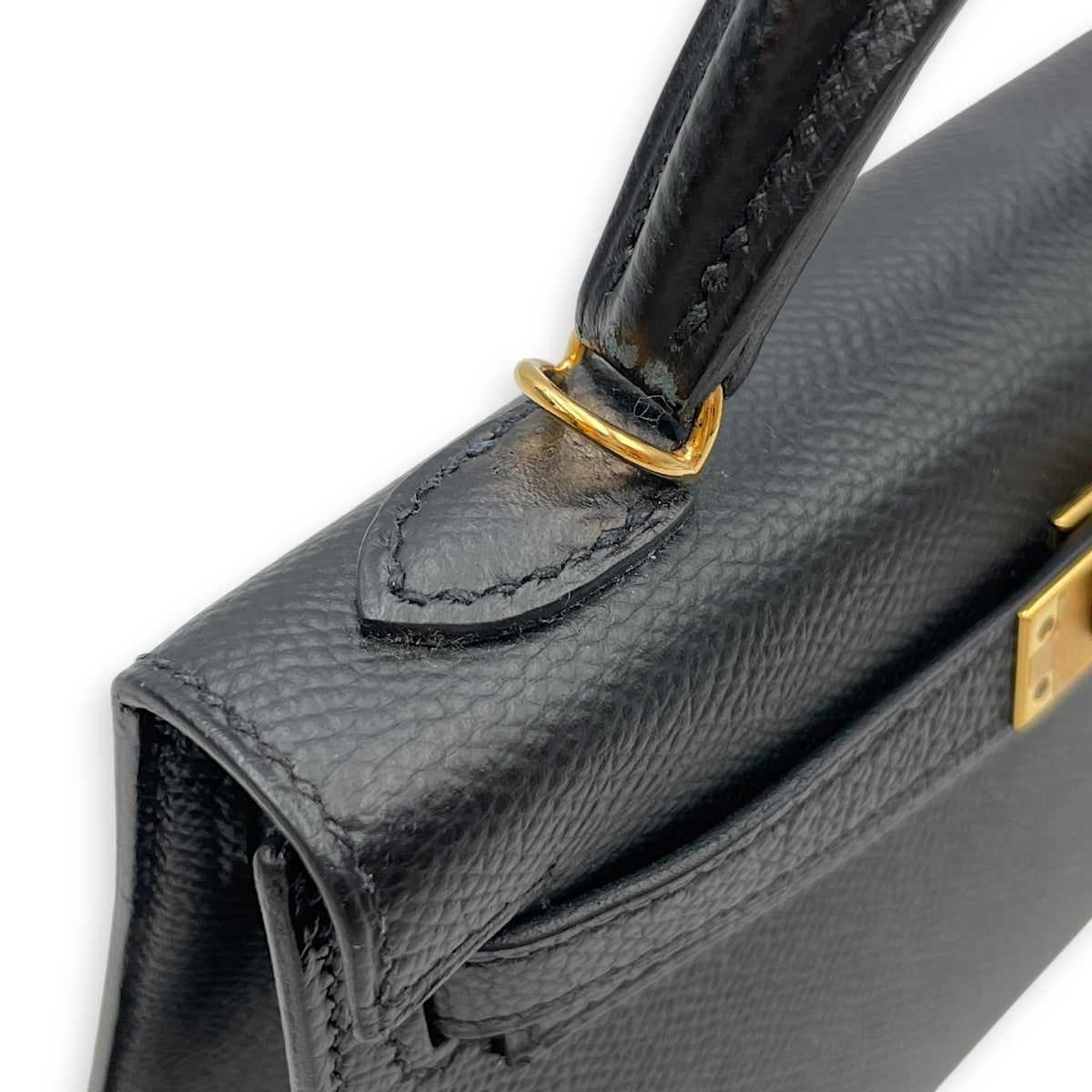Sellier Kelly 20 Noir in Epsom Gold hardware