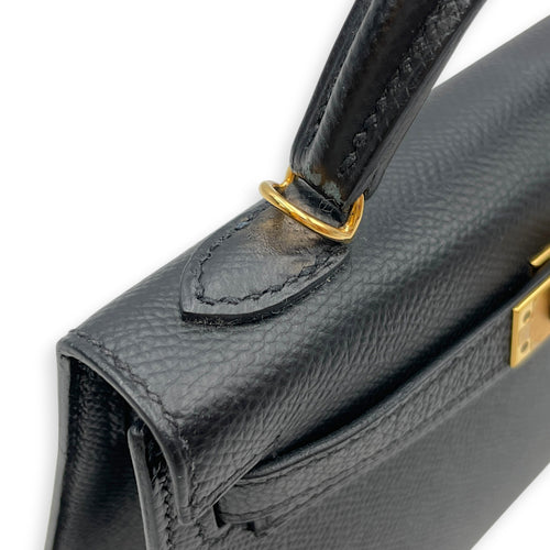 Sellier Kelly 20 Noir in Epsom Gold hardware