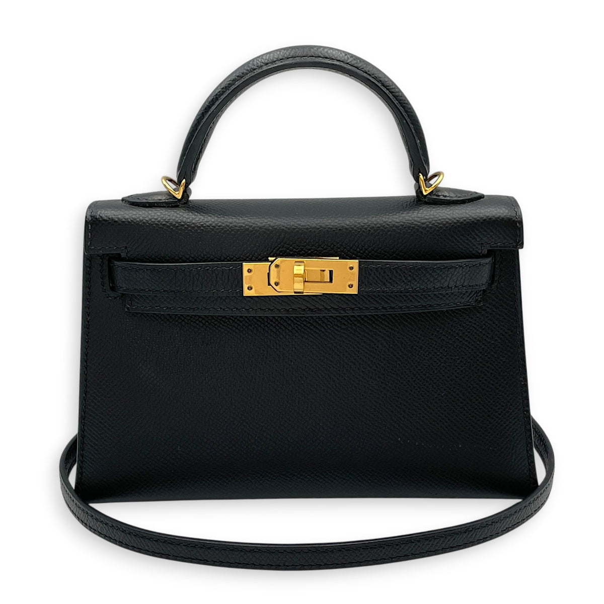 Sellier Kelly 20 Noir in Epsom Gold hardware