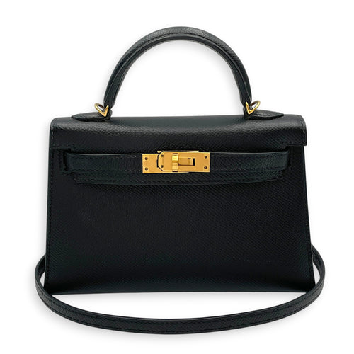 Sellier Kelly 20 Noir in Epsom Gold hardware
