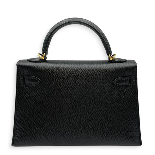 Sellier Kelly 20 Noir in Epsom Gold hardware