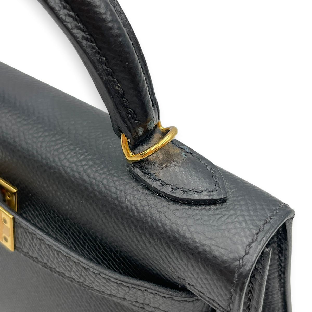 Sellier Kelly 20 Noir in Epsom Gold hardware