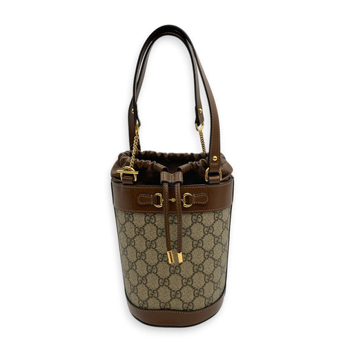 Horsebit 1955 Beige Bucket Bag in Coated Canvas Gold hardware