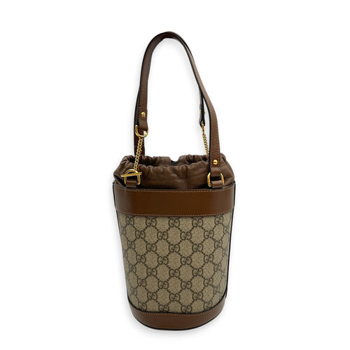 Horsebit 1955 Beige Bucket Bag in Coated Canvas Gold hardware