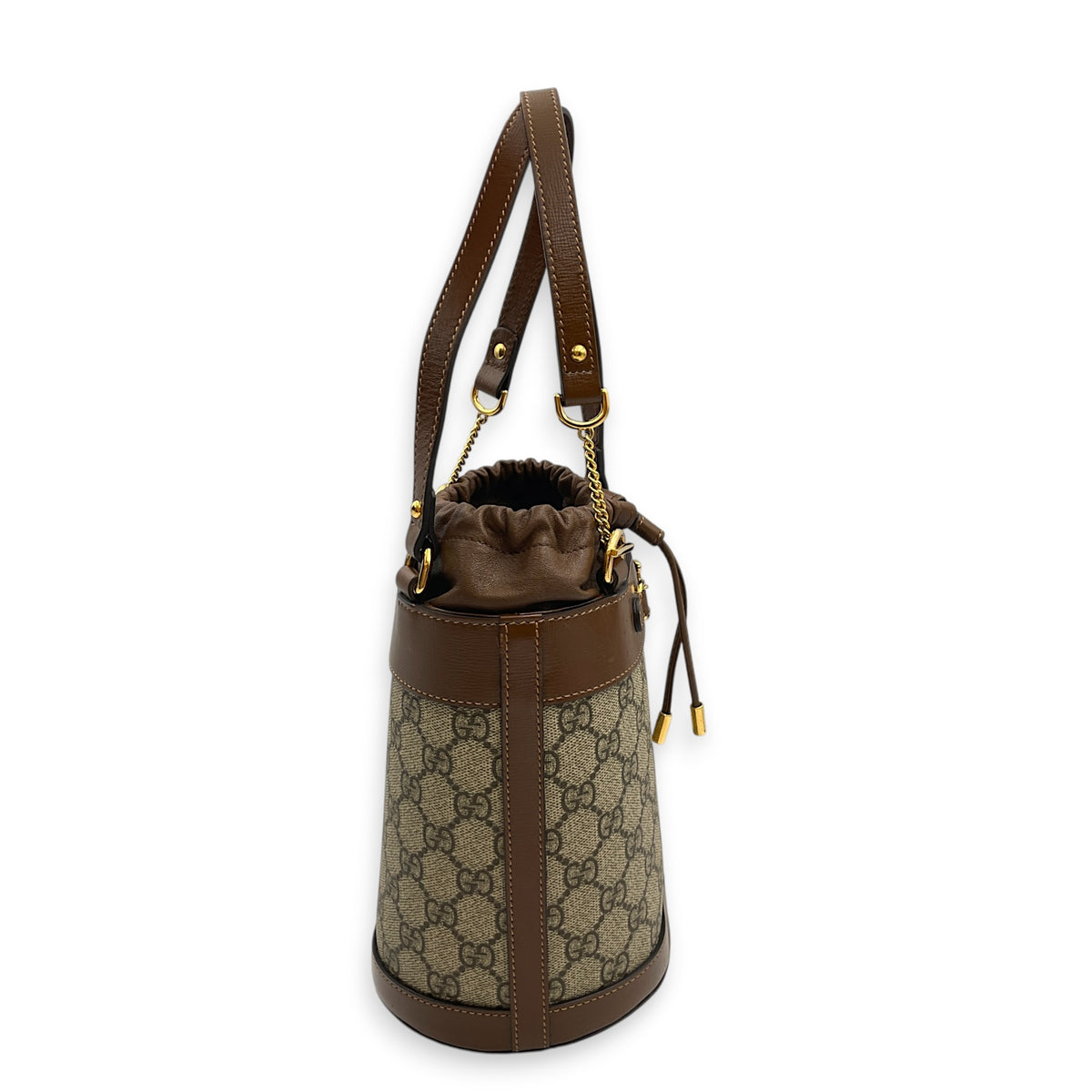 Horsebit 1955 Beige Bucket Bag in Coated Canvas Gold hardware